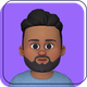 Cartoon avatar with dark hair and beard on a purple background