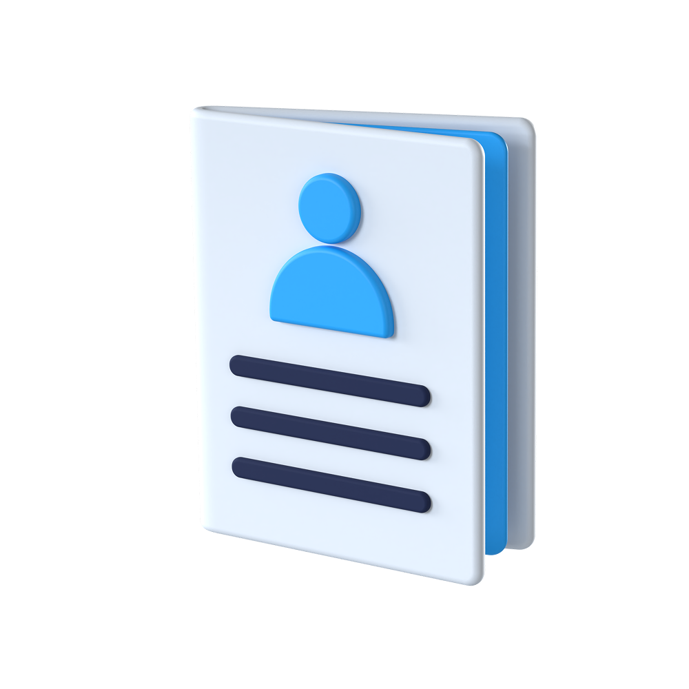 Blue contact card icon with a person silhouette and horizontal lines