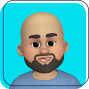 Smiling bald cartoon avatar with beard on a turquoise background