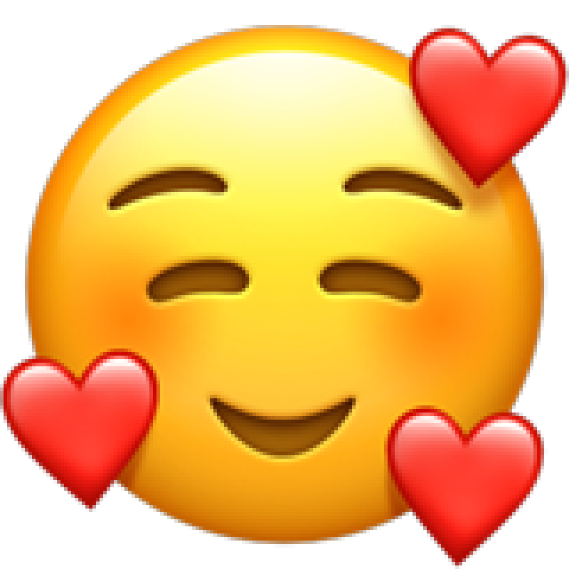 Smiling yellow face with three red hearts around it