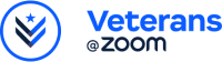 Veterans @ Zoom logo with blue shield icon and text on white background