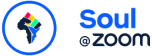 Soul @ Zoom logo with colorful Africa silhouette icon and blue text on white background