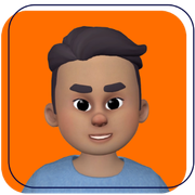 Animated avatar with straight black hair on an orange background, wearing a light pink top.