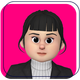Cartoon avatar with dark hair and beard on a purple background