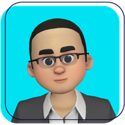 Smiling bald cartoon avatar with beard on a turquoise background