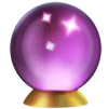 Purple crystal ball on a gold stand with white sparkles