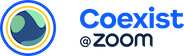 Coexist @ Zoom logo with blue text and a circular green, blue, and gold emblem