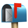 Blue mailbox with a red flag