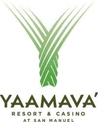 Logo for Yaamava’ Resort & Casino at San Manuel with a green, braided, Y-shaped graphic above the text.