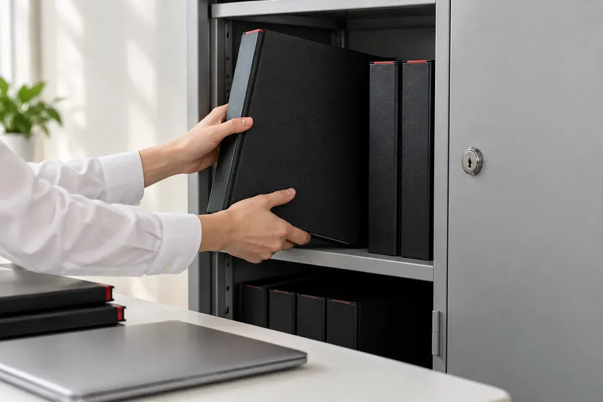 Tủ hồ sơ có khóa và tài liệu được lưu giữ kín đáo minh họa nguyên tắc bảo vệ dữ liệu khách hàng. Tủ hồ sơ có khóa và tài liệu được lưu giữ kín đáo minh họa nguyên tắc bảo vệ dữ liệu khách hàng.