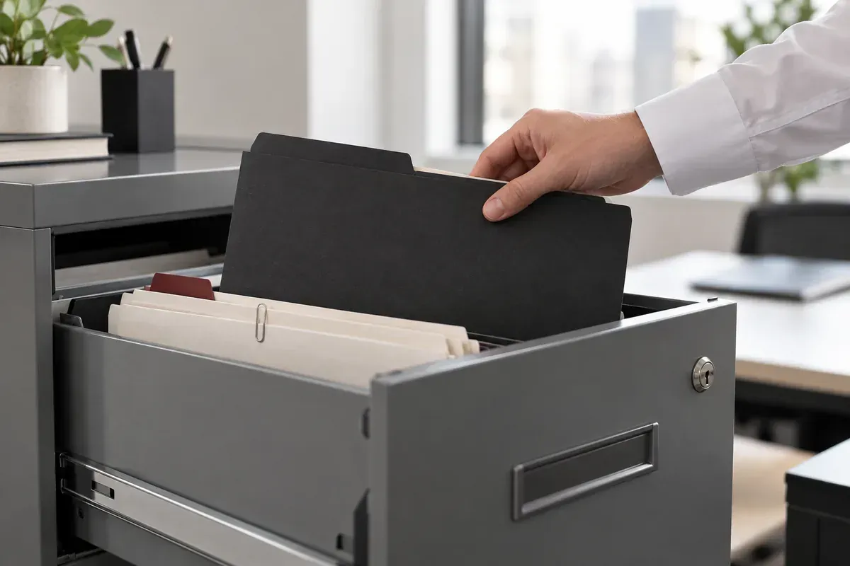 Hồ sơ tuyển dụng được lưu trong tủ có khóa nhằm bảo vệ dữ liệu cá nhân của ứng viên.