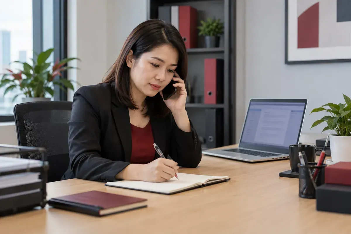 Chuyên viên nhân sự trao đổi qua điện thoại để kiểm tra thông tin người tham chiếu của ứng viên. Chuyên viên nhân sự trao đổi qua điện thoại để kiểm tra thông tin người tham chiếu của ứng viên.