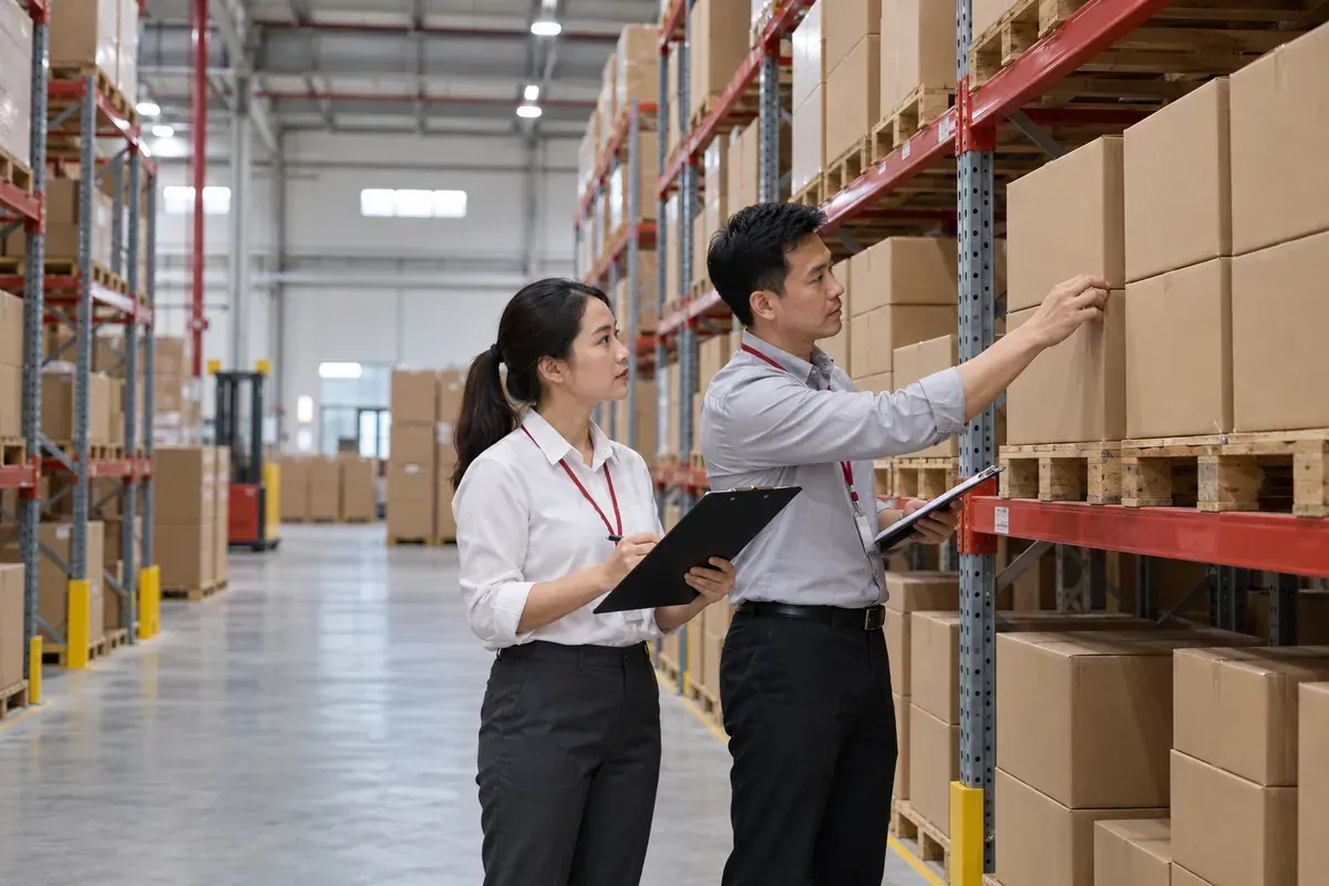 Nhân viên quản lý kho kiểm kê hàng hóa để làm rõ sai lệch và nguy cơ thất thoát tài sản doanh nghiệp.