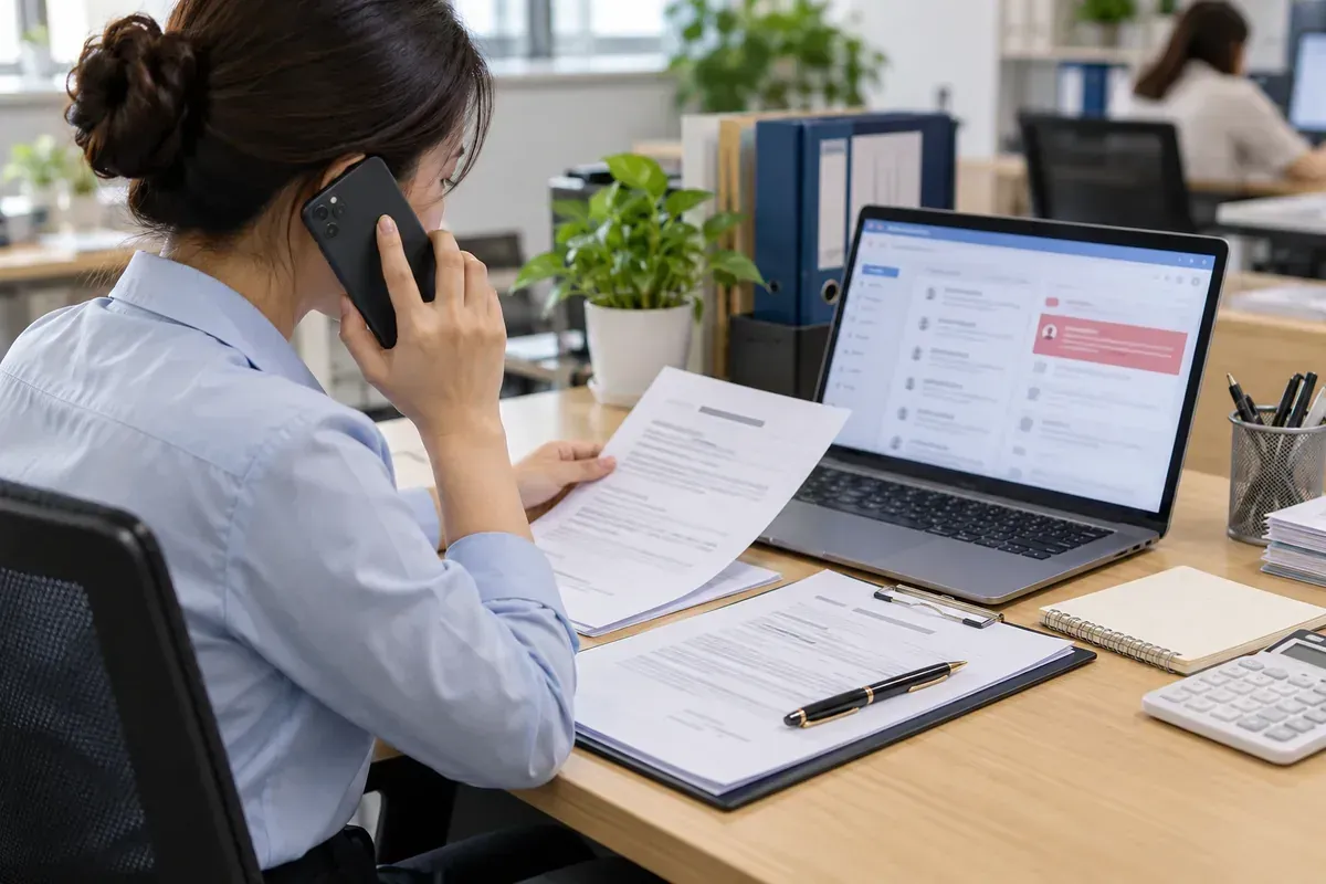 Nhân viên kế toán kiểm tra thông tin thanh toán và xác nhận yêu cầu thay đổi tài khoản nhận tiền. Nhân viên kế toán kiểm tra thông tin thanh toán và xác nhận yêu cầu thay đổi tài khoản nhận tiền.