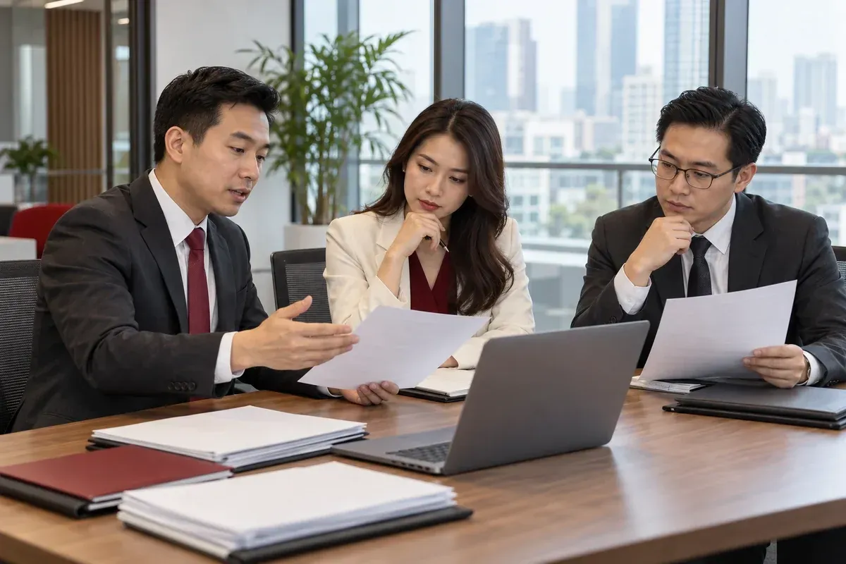 Cuộc họp đánh giá hồ sơ tuyển dụng cho các vị trí quản lý, tài chính và công nghệ trong doanh nghiệp. Cuộc họp đánh giá hồ sơ tuyển dụng cho các vị trí quản lý, tài chính và công nghệ trong doanh nghiệp.