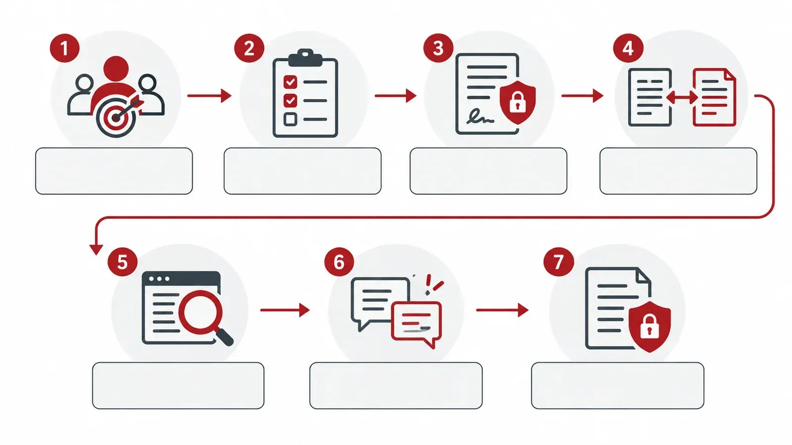 Sơ đồ quy trình background check nhân sự 7 bước từ xác định mục tiêu đến xử lý dữ liệu ứng viên. Sơ đồ quy trình background check nhân sự 7 bước từ xác định mục tiêu đến xử lý dữ liệu ứng viên.