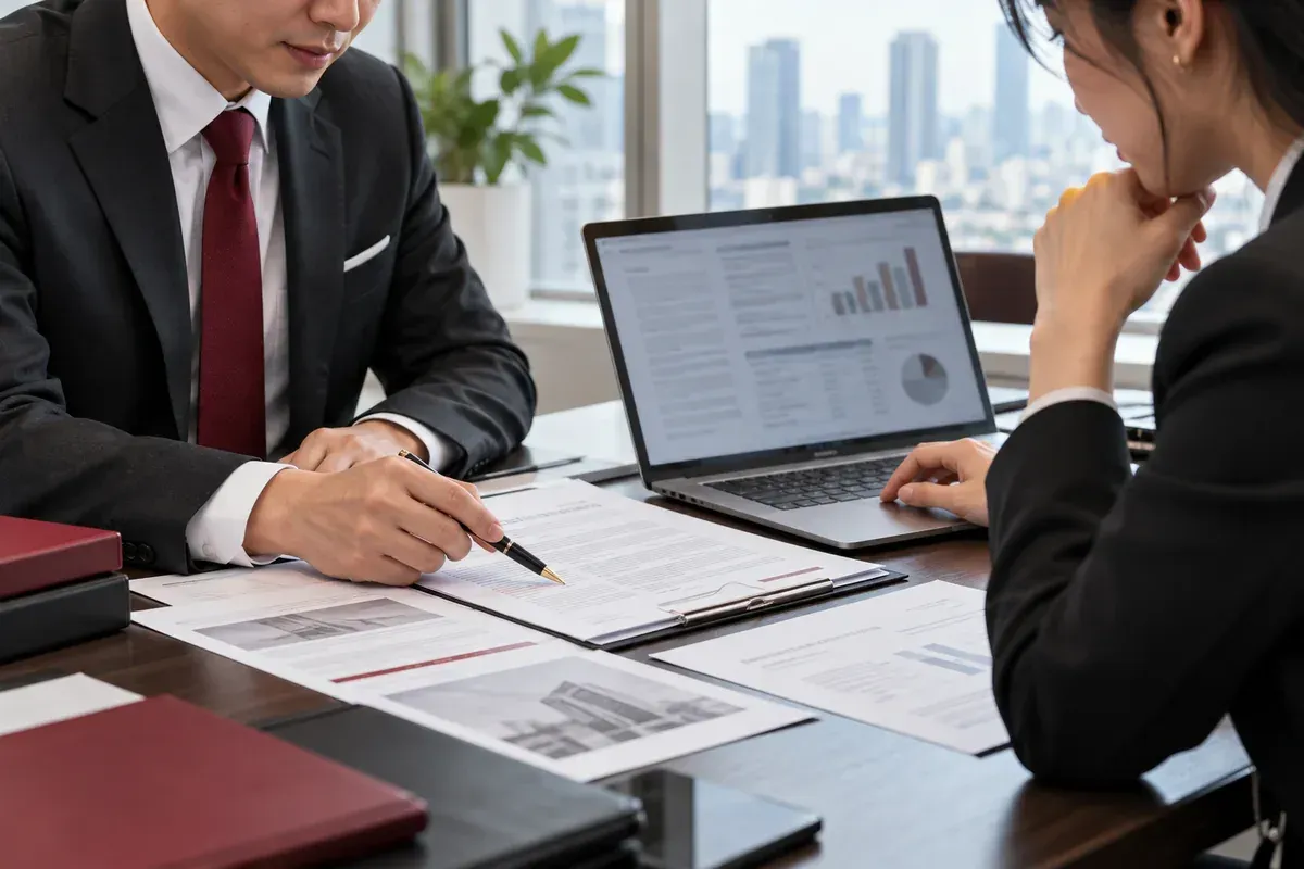 Đại diện hai doanh nghiệp kiểm tra hồ sơ và điều kiện hợp đồng trước khi hợp tác kinh doanh. Đại diện hai doanh nghiệp kiểm tra hồ sơ và điều kiện hợp đồng trước khi hợp tác kinh doanh.