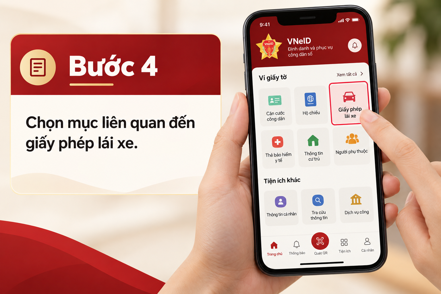Chọn mục giấy phép lái xe trong VNeID