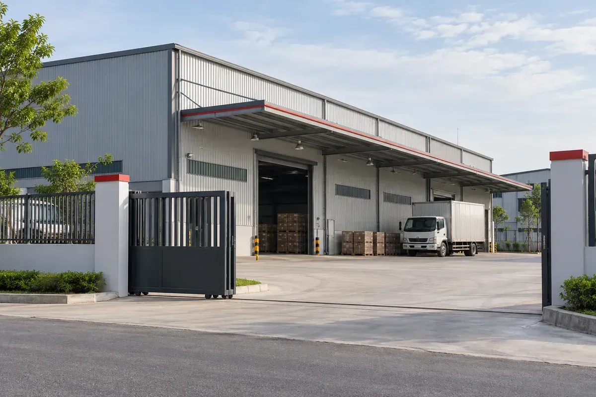 Khung cảnh bên ngoài cơ sở kho vận doanh nghiệp được sử dụng để minh họa việc xác minh hoạt động thực tế. Khung cảnh bên ngoài cơ sở kho vận doanh nghiệp được sử dụng để minh họa việc xác minh hoạt động thực tế.