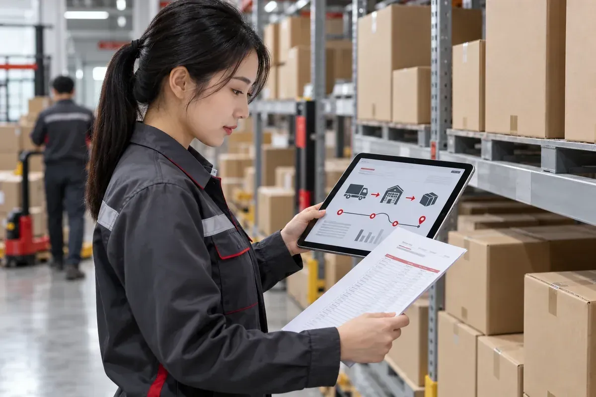 Nhân viên doanh nghiệp đối chiếu dữ kiện giao nhận để xác minh điểm bán và nguồn hàng
