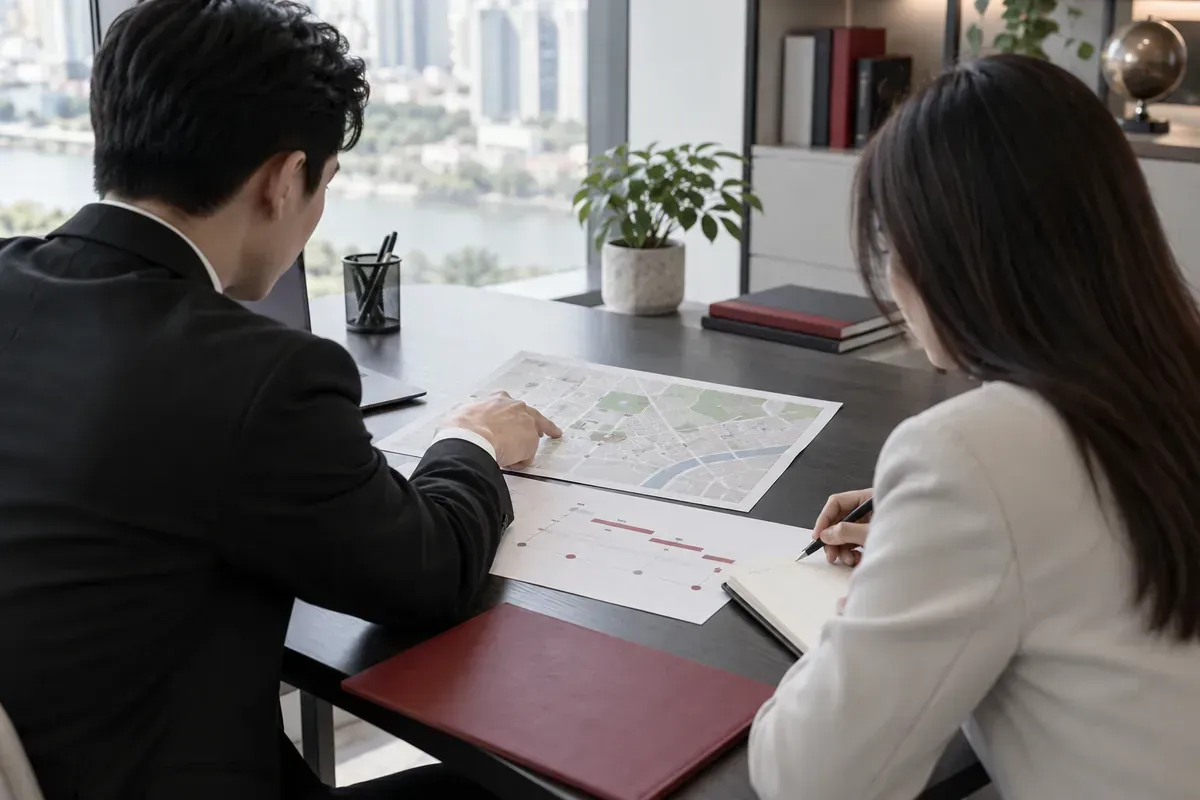 Hai người trao đổi và đối chiếu hồ sơ tại bàn làm việc, minh họa phương pháp xác minh thông tin hợp pháp. Hai người trao đổi và đối chiếu hồ sơ tại bàn làm việc, minh họa phương pháp xác minh thông tin hợp pháp.