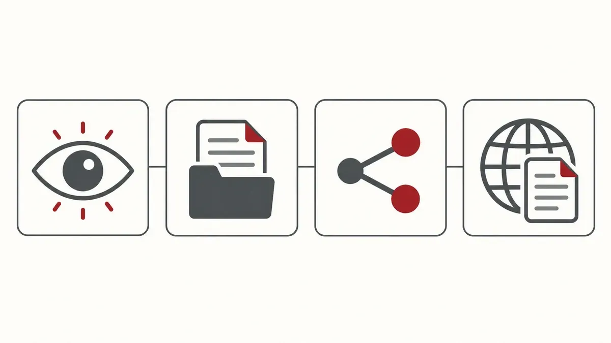 Infographic mô tả bốn hành vi đối với dữ liệu điện thoại gồm xem, lưu giữ, chia sẻ và công khai.