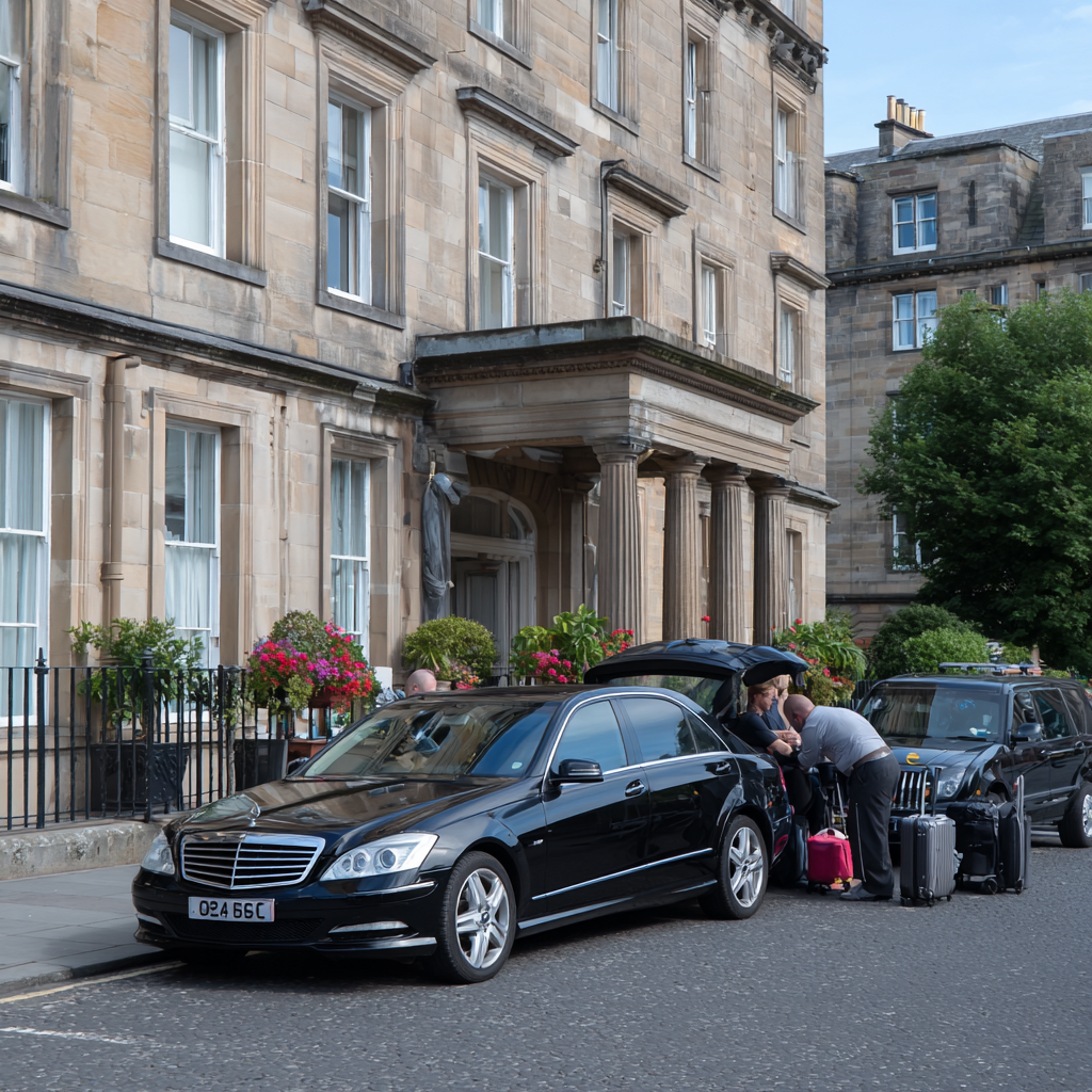 Taxi pickup outside a classic St Andrews Georgian townhouse