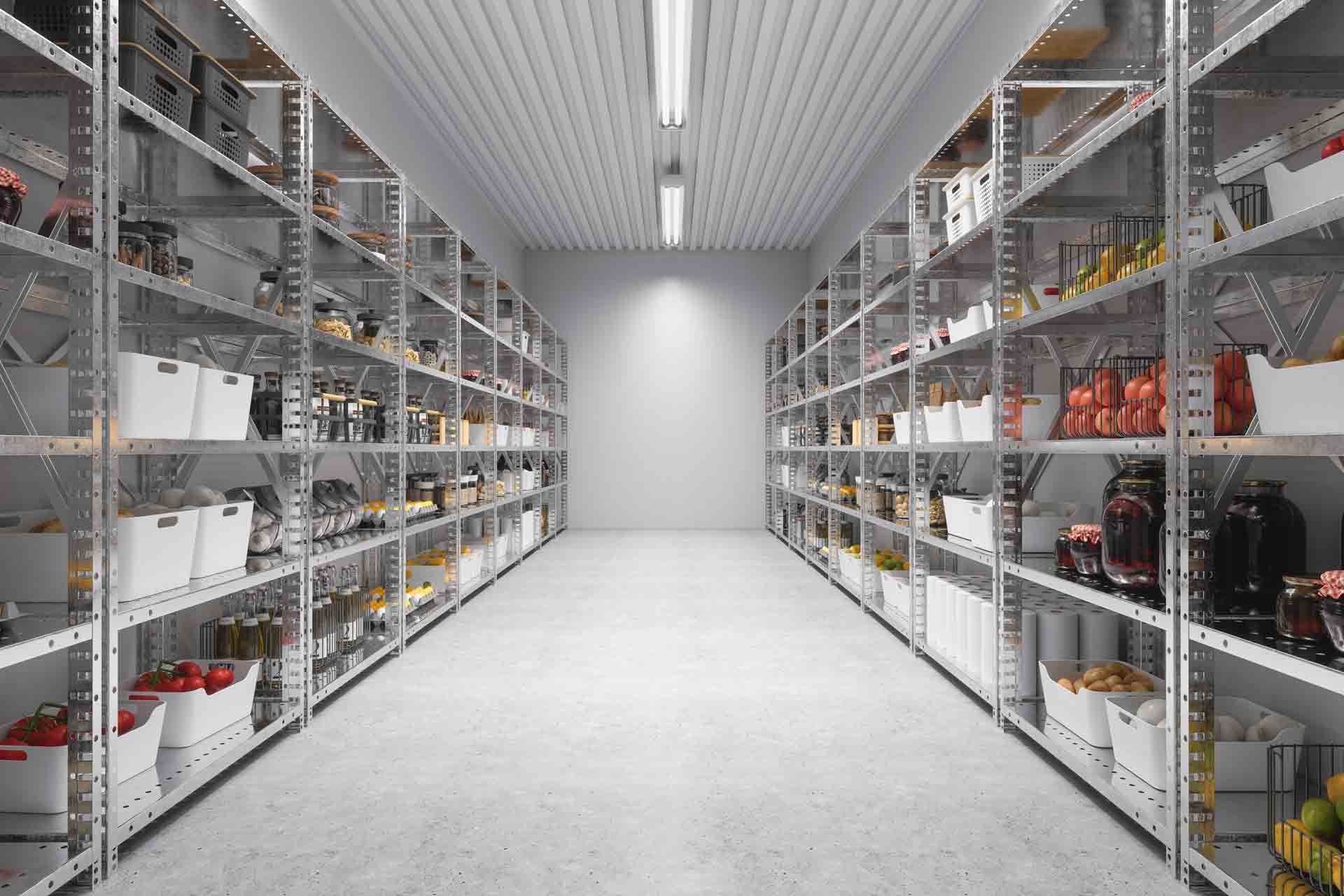 Storage Room Of A Restaurant Or A Cafe With Nonperishable Food Staples, Preserved Foods, Healthy Eating, Fruits And Vegetables. — Buhler, KS — Reimer Refrigeration