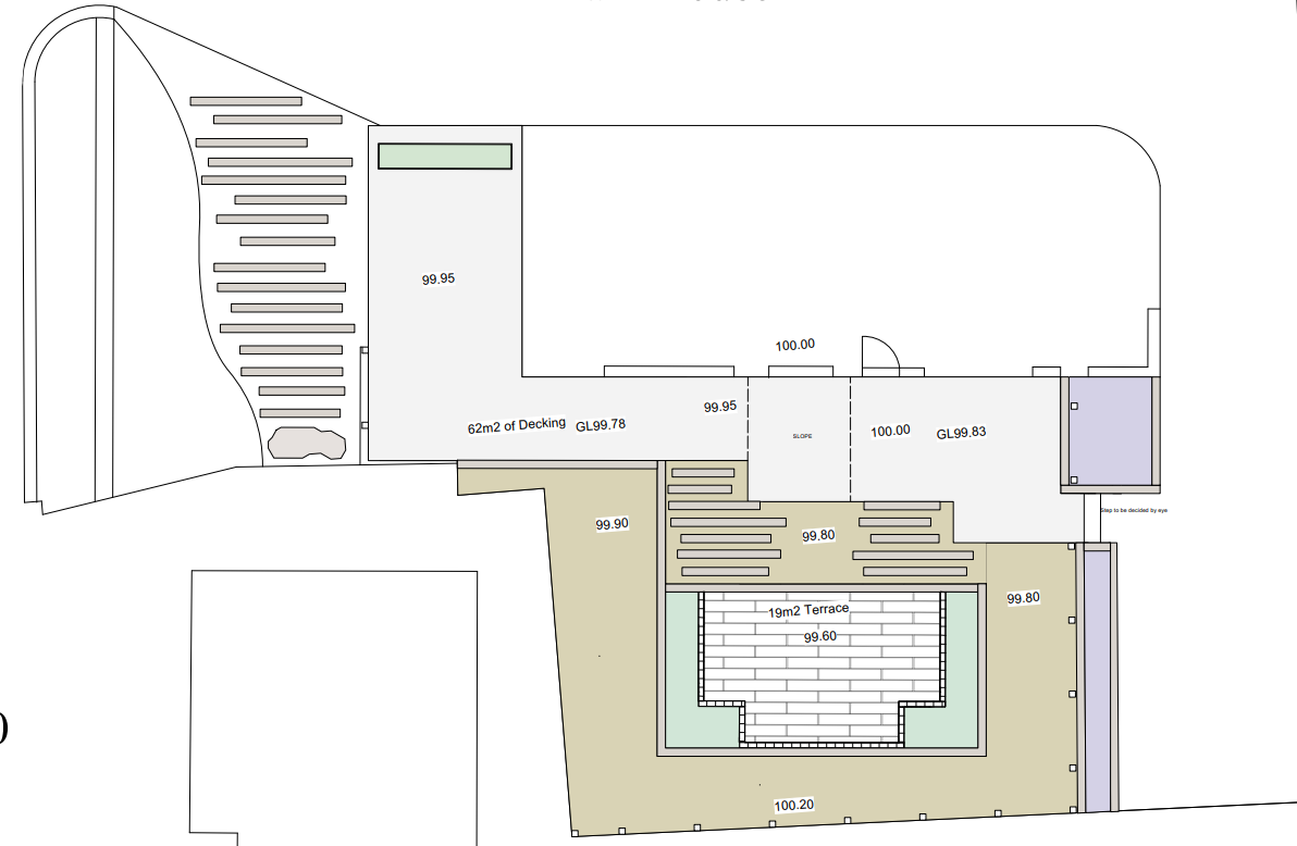 Architectural floor plan showing a library with a stage area and seating.