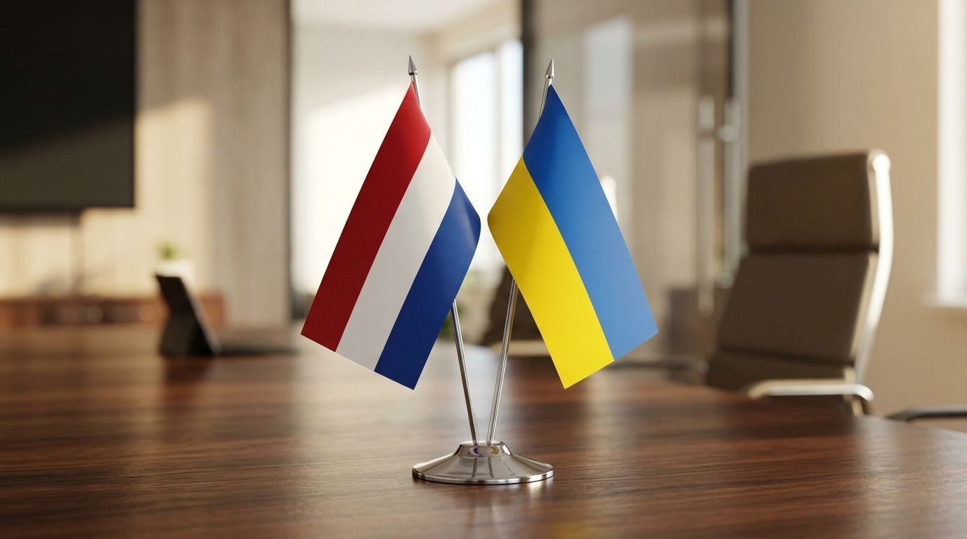 Nederlandse en Oekraïense vlag op tafel