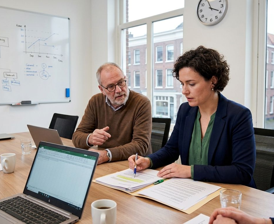 Twee personen in vergadering