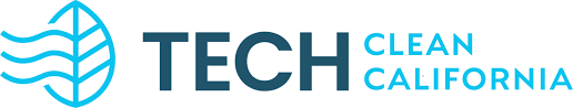 Tech Clean California logo with a leaf and wave design.