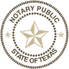 Texas Notary Public seal: brown circle with star, text 
