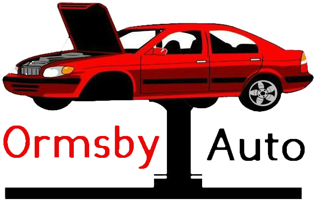 A blue logo for rmsby auto with a gear in the middle.