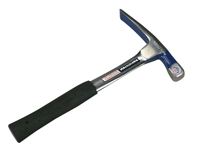 A hammer with a black handle on a white background