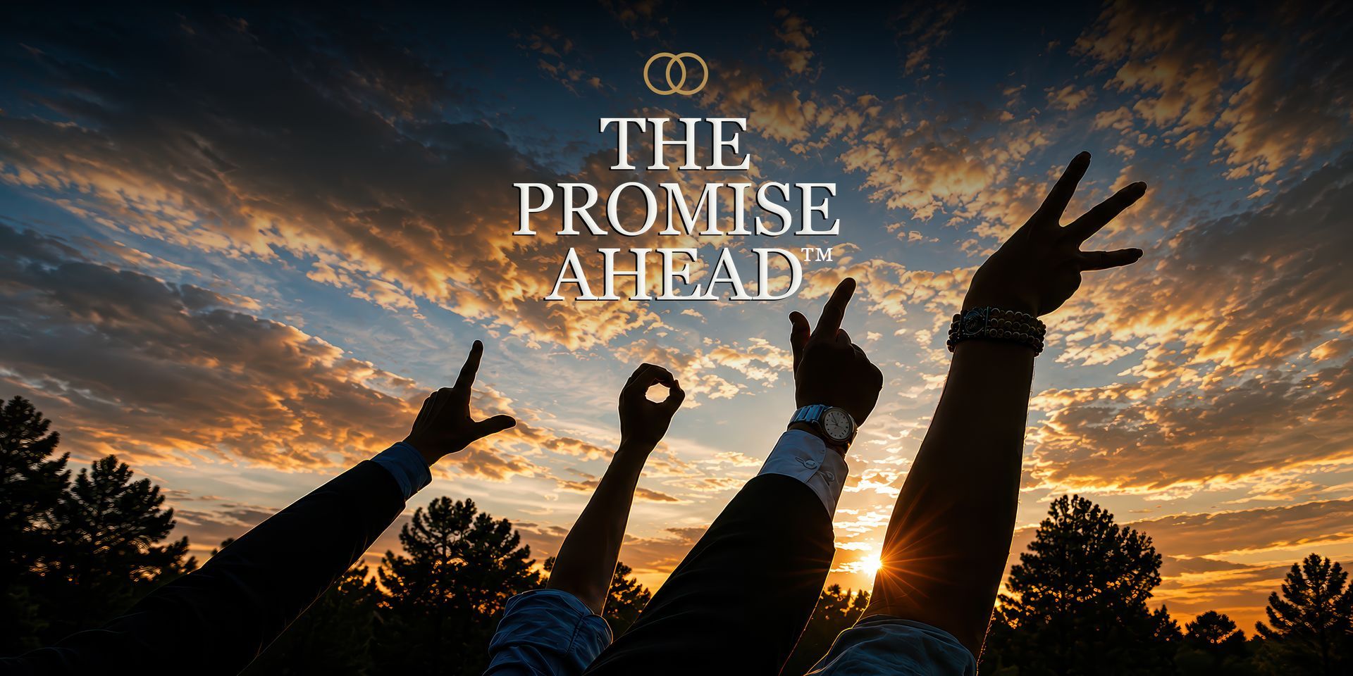 The Promise Ahead logo with green text and overlapping gold and sage rings on white background