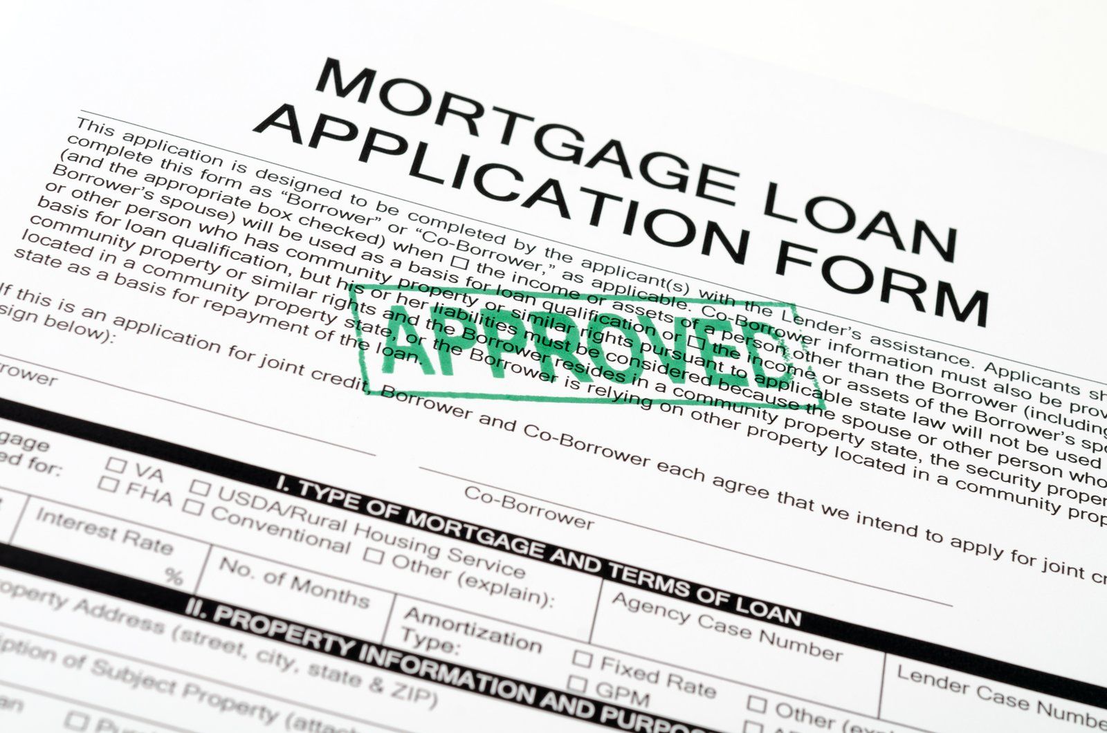 mortgage loan application form in the table