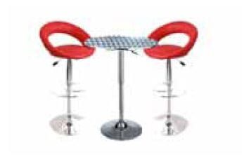 Two Red Bar Stools Flanking a Small Square Table — Rme in Sapphire, NSW