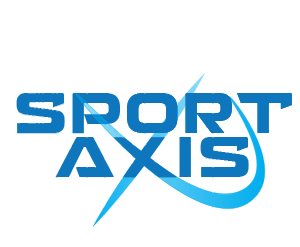 Sport Axis logo: blue text with overlapping blue swoosh, suggesting movement.