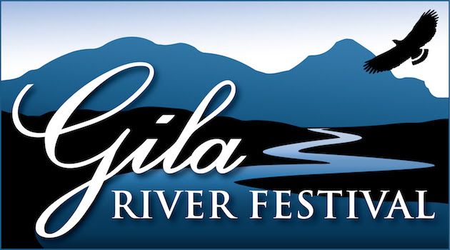 A logo for the gila river festival with a mountain in the background