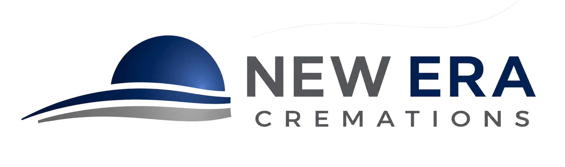New Era Cremation logo with blue dome and gray wave above the text