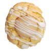 Cookie with white icing drizzle and a light-colored center.
