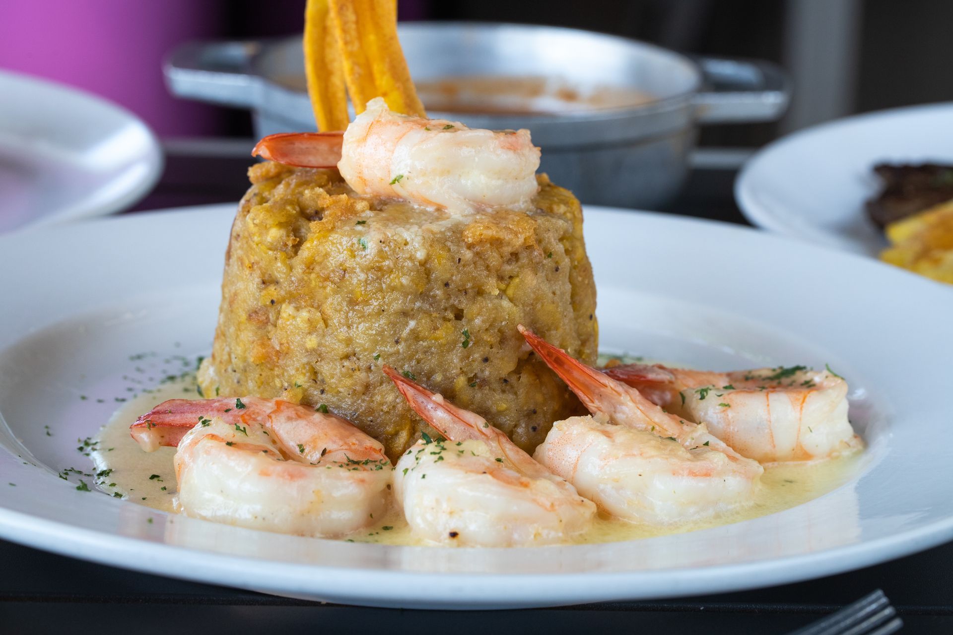 Mofongo with garlic butter and camarones
