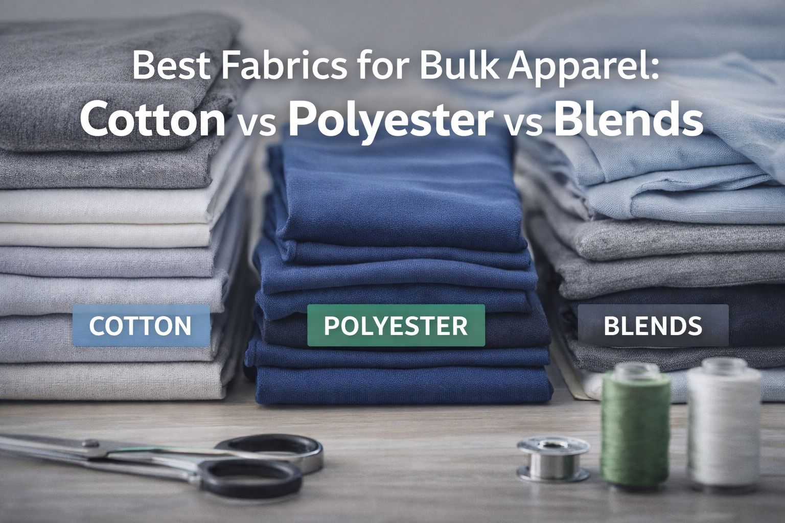 Comparison of cotton, polyester, and blended fabrics used in bulk apparel including hoodies, uniform