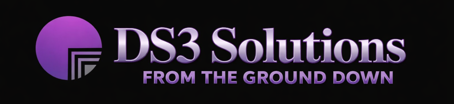 DS3 Solutions logo with a purple circle icon featuring geometric lines, next to the company name and slogan.