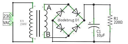 Diodebrug als dubbelfase gelijkrichter