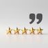 Five gold stars with dark gray quotation marks above on a light background