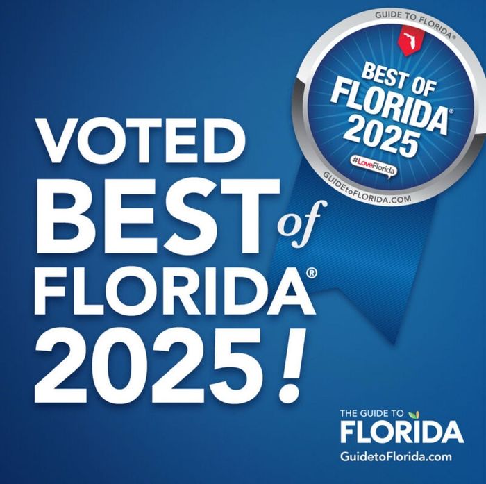 Blue graphic reading “Voted Best of Florida 2025” with a circular award seal in the top right.