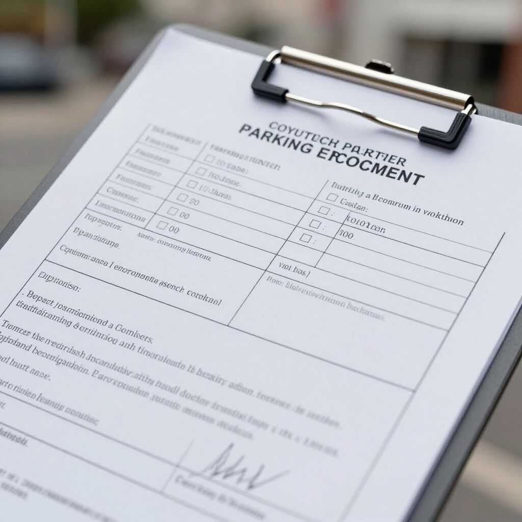 Clipboard with a parking enforcement document outdoors.