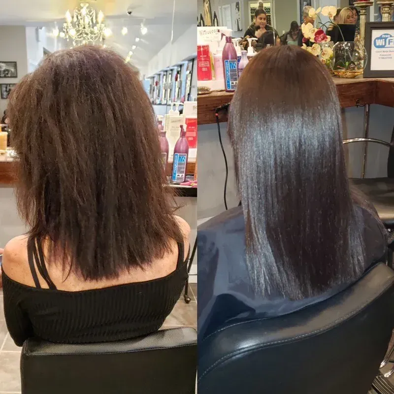 Before and After of Short Hair Straightening — Oceanside, NY — Colori Bella Hair Studio